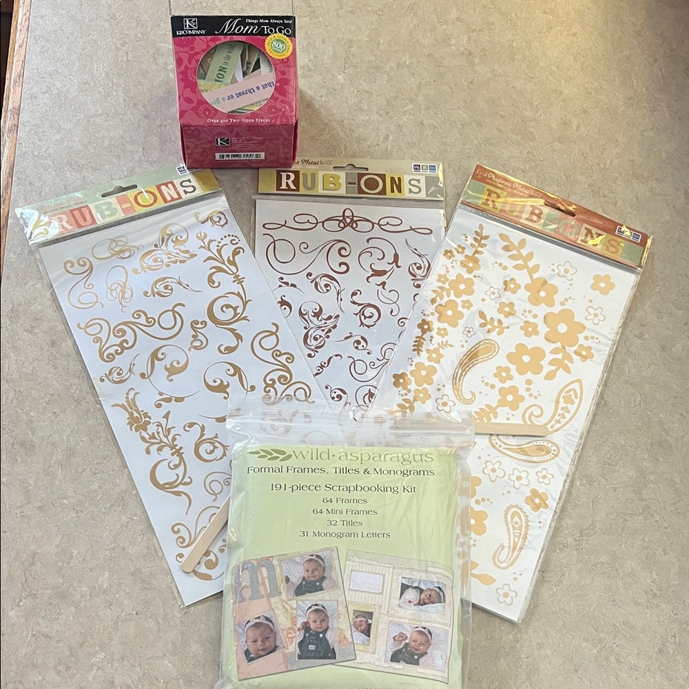 Bundle of Miscellaneous Scrapbooking Items Including Rub-Ons